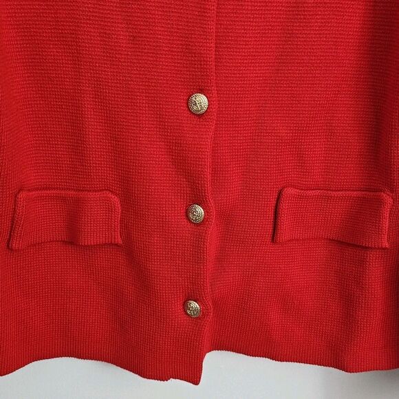 Zara Cardigan Large Red Knit Gold Button Collar Lapel Sweater Bloggers Fave NWOT - Picture 4 of 10